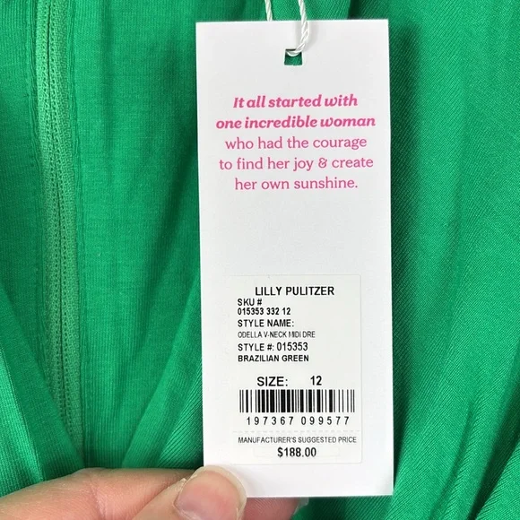 NWT Lilly Pulitzer Odella V neck midi dress Brazilian green sz 12 - Picture 5 of 8